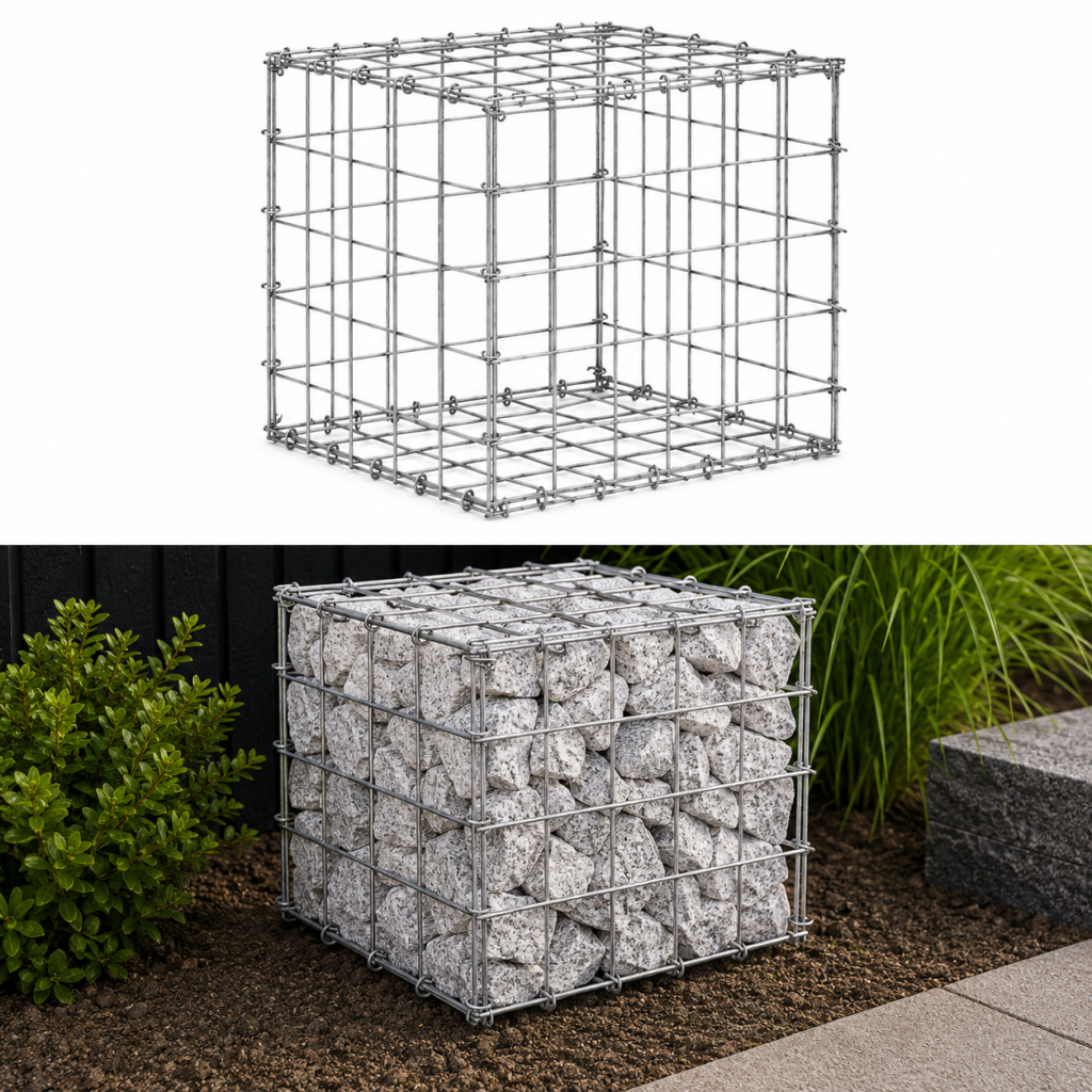Gabionokkorb 0,5 x 0,5 x 0,5 m — Masche 100 x 100 mm für Garten und Landschaftsbau