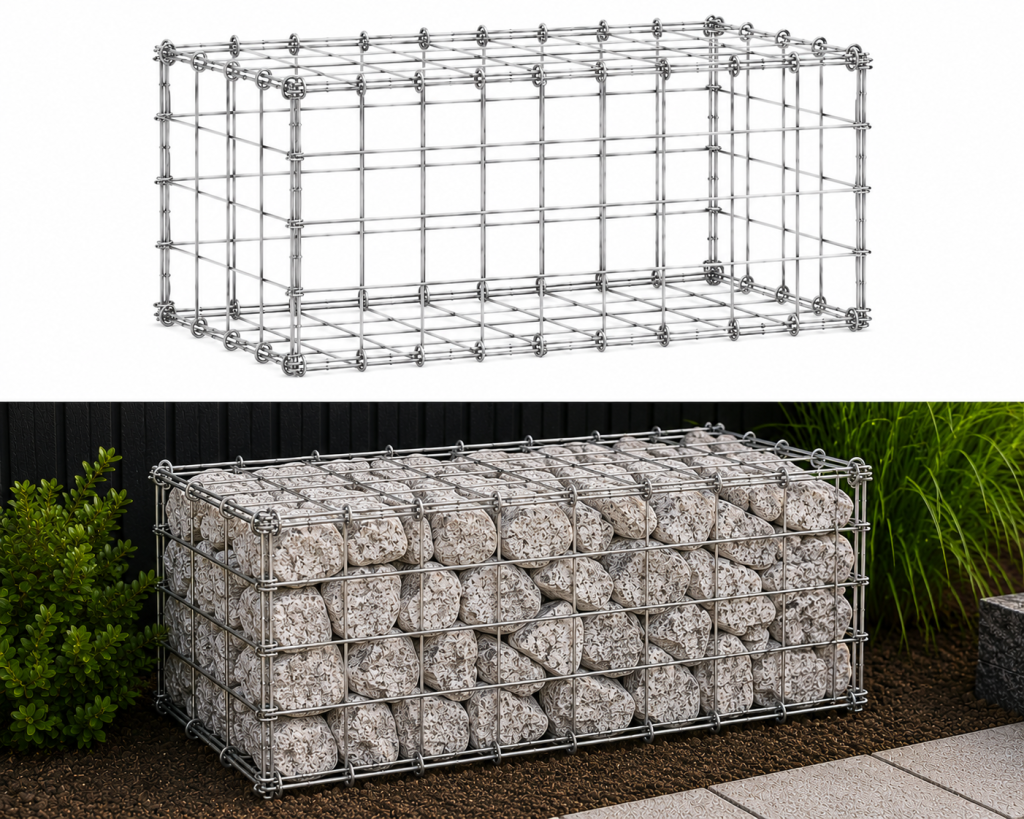 Gabionokkorb 1,0 x 0,5 x 0,5 m — verzinkter Gabionokkorb mit Masche 100 x 100 mm