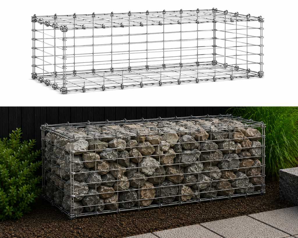 Gabionokkorb 1,0 x 0,5 x 0,5 m Horizontal — verzinkter Gabionokkorb mit Masche 50 x 100 mm